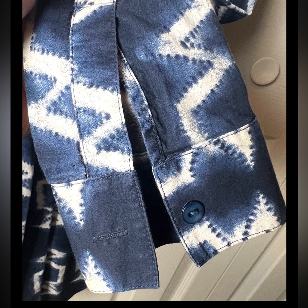 LAFAYETTE 148 Blouse Tunic Ikat Navy Blue White Button Down Long Sleeve - Picture 8 of 11